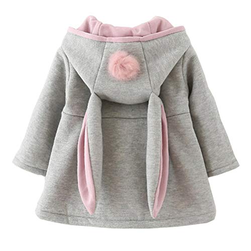 EDOTON Baby Mädchen Mäntel aus Baumwolle Frühlung Herbst Winter Jacken mit Haarballen Kaninchen Ohr Kleinkinder warm Kleidung (9-12 Monate, Grau) von EDOTON