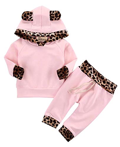 EDOTON Baby Mädchen Outfit 2 Stücke Set Gestreifte Blumen Hoodies mit Tasche Top + Lange Hosen Sweatshirt Outfit Kleidung (12-18 Monate, Rosa) von EDOTON