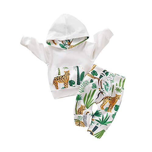 EDOTON Baby Mädchen Outfit 2 Stücke Set Gestreifte Blumen Hoodies mit Tasche Top + Lange Hosen Sweatshirt Outfit Kleidung (6-12 Monate, Weiß) von EDOTON