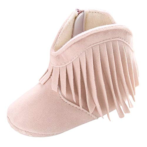 EDOTON Baby Mädchen Quaste Schneestiefel Weiche Sohlen Krippe Schuhe Reißverschluss Kleinkind Stiefel Niedlich Winterschuhe (0-6 Monate, Beige) von EDOTON