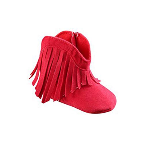 EDOTON Baby Mädchen Quaste Schneestiefel Weiche Sohlen Krippe Schuhe Reißverschluss Kleinkind Stiefel Niedlich Winterschuhe (0-6 Monate, Rot) von EDOTON