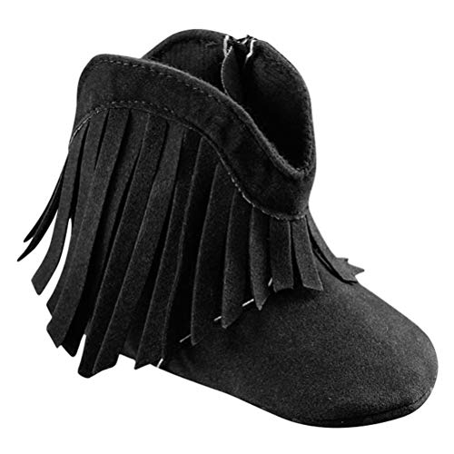 EDOTON Baby Mädchen Quaste Schneestiefel Weiche Sohlen Krippe Schuhe Reißverschluss Kleinkind Stiefel Niedlich Winterschuhe (12-18 Monate, Schwarz) von EDOTON