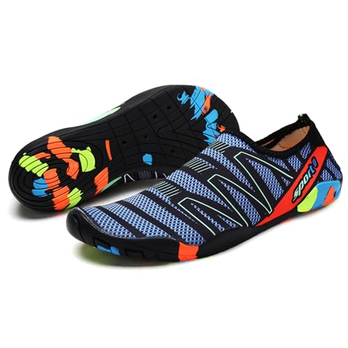 EDOTON Badeschuhe Herren Damen Wasserschuhe Aquaschuhe Sommer Schwimmschuhe Strandschuhe Leichte Barfußschuhe Schnell Trockene Surfschuhe(36 EU,Gestreift Dunkelblau) von EDOTON