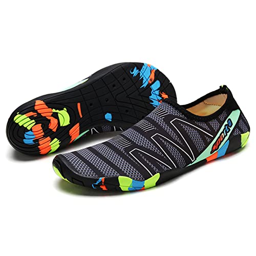 EDOTON Badeschuhe Herren Damen Wasserschuhe Aquaschuhe Sommer Schwimmschuhe Strandschuhe Leichte Barfußschuhe Schnell Trockene Surfschuhe(37 EU,Gestreift Grau) von EDOTON