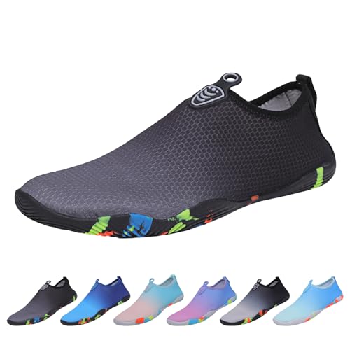 EDOTON Badeschuhe Herren Damen Wasserschuhe Aquaschuhe Sommer Schwimmschuhe Strandschuhe Leichte Barfußschuhe Schnell Trockene Surfschuhe(37 EU,schwarz) von EDOTON