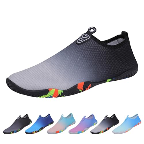 EDOTON Badeschuhe Herren Damen Wasserschuhe Aquaschuhe Sommer Schwimmschuhe Strandschuhe Leichte Barfußschuhe Schnell Trockene Surfschuhe(37 EU,weiß grau und schwarz) von EDOTON