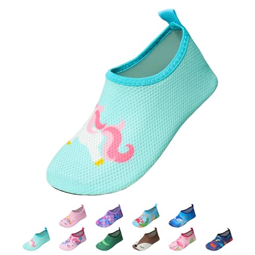 EDOTON Badeschuhe Kinder Mädchen Schwimmschuhe Wasserschuhe Strandschuhe Aquaschuhe Sommer Schwimmschuhe Strandschuhe Leichte Barfußschuhe Schnell Trockene Surfschuhe(EU 22-23,Blaues Pferd) von EDOTON