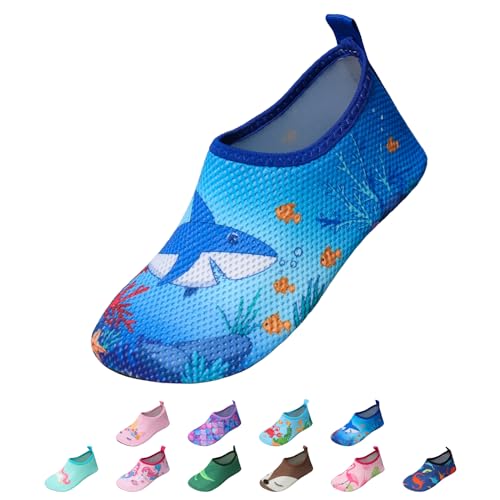 EDOTON Badeschuhe Kinder Mädchen Schwimmschuhe Wasserschuhe Strandschuhe Aquaschuhe Sommer Schwimmschuhe Strandschuhe Leichte Barfußschuhe Schnell Trockene Surfschuhe(EU 22-23,Hai) von EDOTON