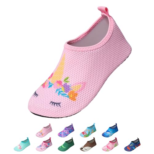 EDOTON Badeschuhe Kinder Mädchen Schwimmschuhe Wasserschuhe Strandschuhe Aquaschuhe Sommer Schwimmschuhe Strandschuhe Leichte Barfußschuhe Schnell Trockene Surfschuhe(EU 24-25,Rosa Pferd) von EDOTON