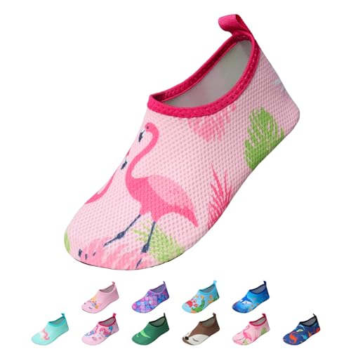 EDOTON Badeschuhe Kinder Mädchen Schwimmschuhe Wasserschuhe Strandschuhe Aquaschuhe Sommer Schwimmschuhe Strandschuhe Leichte Barfußschuhe Schnell Trockene Surfschuhe(EU 24-25,Rosa Rose Flamingo) von EDOTON