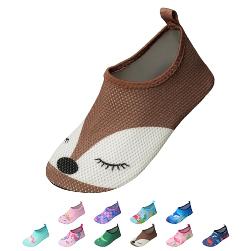 EDOTON Badeschuhe Kinder Mädchen Schwimmschuhe Wasserschuhe Strandschuhe Aquaschuhe Sommer Schwimmschuhe Strandschuhe Leichte Barfußschuhe Schnell Trockene Surfschuhe(EU 32-33,Braunfuchs) von EDOTON