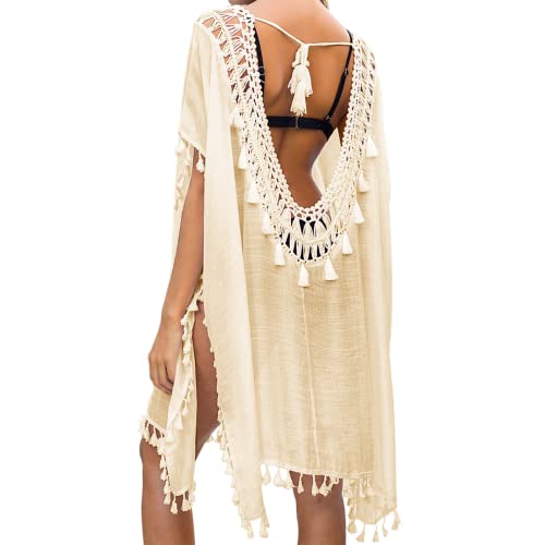 EDOTON Damen Gestrickte Strandkleid Bikini Cover Up Sommer Strand Vertuschen Bikinibluse (F-Aprikose) von EDOTON