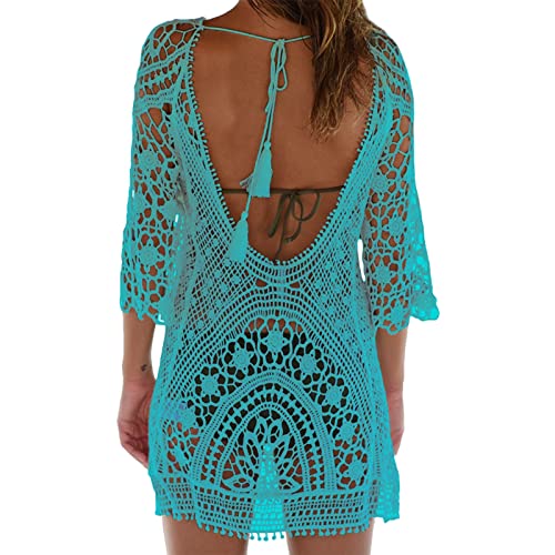 EDOTON Damen Gestrickte Strandkleid Bikini Cover Up Sommer Strand Vertuschen Bikinibluse (F-grün) von EDOTON