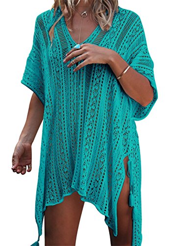 EDOTON Damen Gestrickte Strandkleid Bikini Cover Up Sommer Strand Vertuschen Bikinibluse (A-grün) von EDOTON