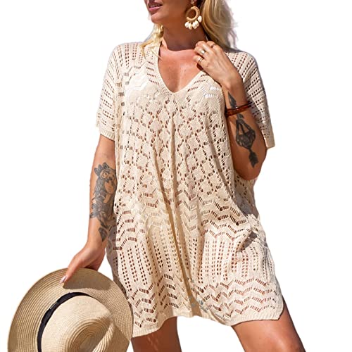 EDOTON Damen Gestrickte Strandkleid Bikini Cover Up Sommer Strand Vertuschen Bikinibluse (A5) von EDOTON