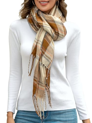 EDOTON Damen Schal Kariert Warm Kuschelig Halstuch mit Fransen Weich Winterschal Modisch Schals (Beige kariert) von EDOTON