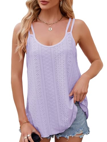 EDOTON Damen Tank Tops Sommer Ärmellos Oberteile Rundhalsausschnitt Blusen Strand Top (Lila,M) von EDOTON