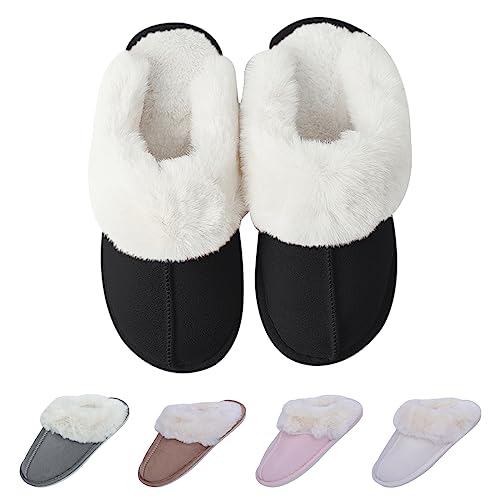 EDOTON Damen Winter Plüsch Hausschuhe, Warme Slippers Schlappen Pantoffeln aus Baumwolle mit TPR-Sohle, Schwarz, 36/37 EU EDOTON Damen Winter Plüsch Hausschuhe, Warme Slippers Schlappen Pantoffeln aus Baumwolle mit TPR-Sohle, Schwarz, 36/37 EU von EDOTON