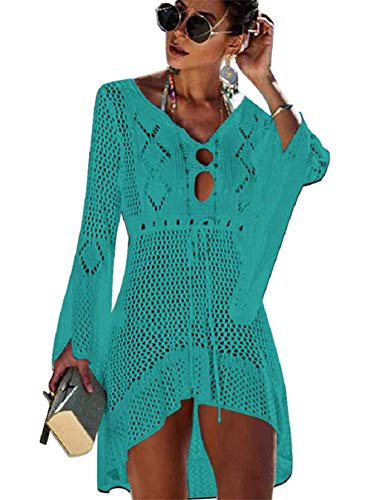 EDOTON Damen Gestrickte Strandkleid Bikini Cover Up Sommer Strand Vertuschen Bikinibluse (D- Grün) von EDOTON