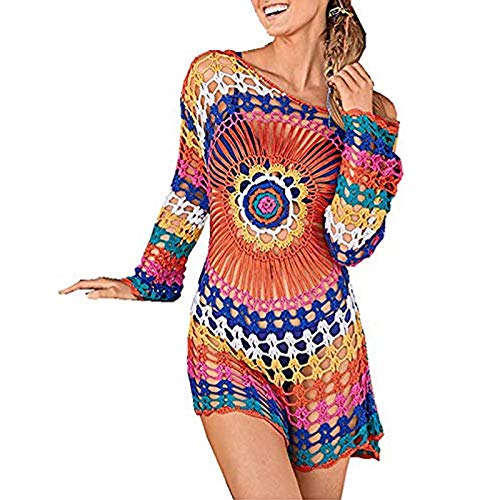 EDOTON Damen Gestrickte Strandkleid Bikini Cover Up Sommer Strand Vertuschen Bikinibluse (D- Multicolor) von EDOTON