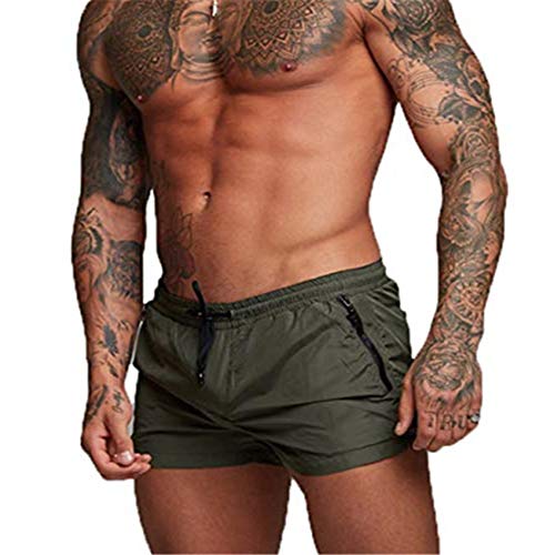 EDOTON Herren Badehose Jungen Bademode Sexy Badeshorts für Männer Schwimmhose mit Reißverschlusstasche Trainingsshorts Elastisch Verstellbar Mit Tunnelzug Badeshorts (EU L/Tag XL, A - Armeegrün) von EDOTON