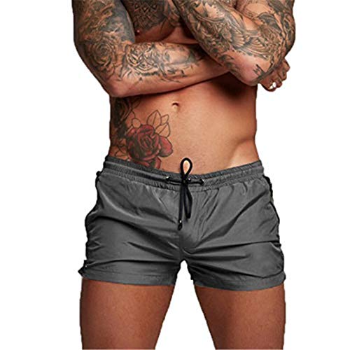 EDOTON Herren Badehose Jungen Bademode Sexy Badeshorts für Männer Schwimmhose mit Reißverschlusstasche Trainingsshorts Elastisch Verstellbar Mit Tunnelzug Badeshorts (EU L/Tag XL, A - Silber_Grau) von EDOTON