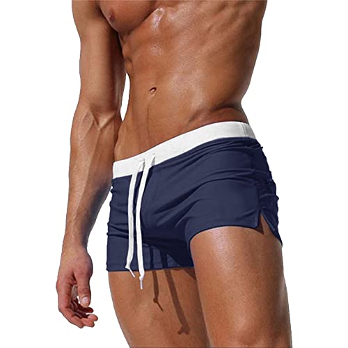 EDOTON Herren Badehose Jungen Bademode Sexy Badeshorts für Männer Schwimmhose mit Reißverschlusstasche Trainingsshorts Elastisch Verstellbar Mit Tunnelzug Badeshorts (EU L/Tag XL, Marine) von EDOTON