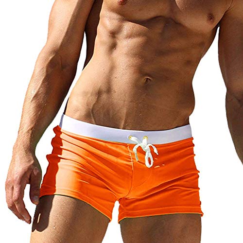 EDOTON Herren Badehose Jungen Bademode Sexy Badeshorts für Männer Schwimmhose mit Reißverschlusstasche Trainingsshorts Elastisch Verstellbar Mit Tunnelzug Badeshorts (EU L/Tag XL, Orange) von EDOTON