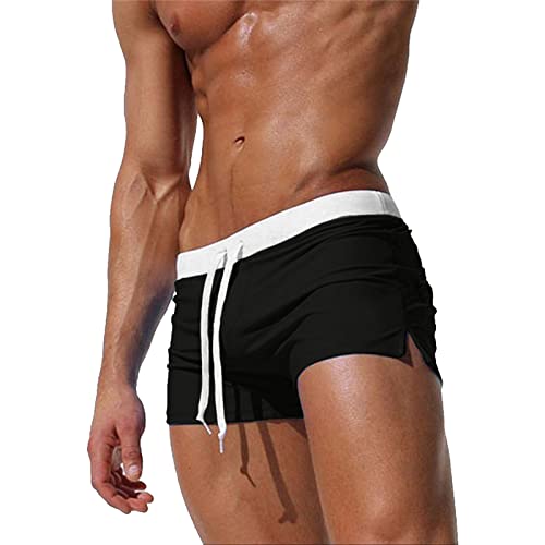 EDOTON Herren Badehose Jungen Bademode Sexy Badeshorts für Männer Schwimmhose mit Reißverschlusstasche Trainingsshorts Elastisch Verstellbar Mit Tunnelzug Badeshorts (EU L/Tag XL, Schwarz) von EDOTON