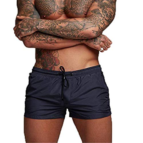 EDOTON Herren Badehose Jungen Bademode Sexy Badeshorts für Männer Schwimmhose mit Reißverschlusstasche Trainingsshorts Elastisch Verstellbar Mit Tunnelzug Badeshorts (EU M/Tag L, A - Marine) von EDOTON