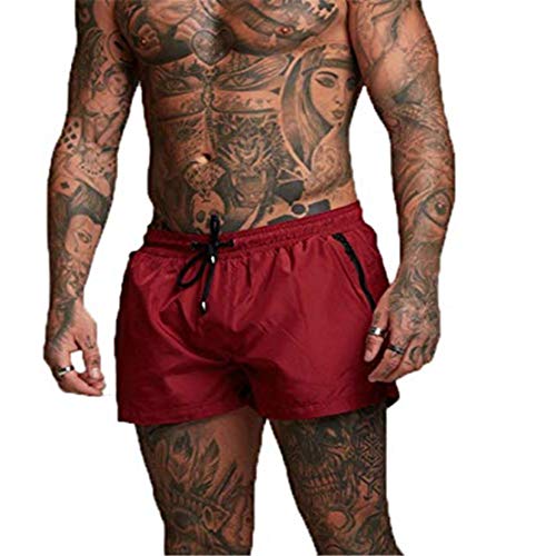 EDOTON Herren Badehose Jungen Bademode Sexy Badeshorts für Männer Schwimmhose mit Reißverschlusstasche Trainingsshorts Elastisch Verstellbar Mit Tunnelzug Badeshorts (EU M/Tag L, A - Rot) von EDOTON