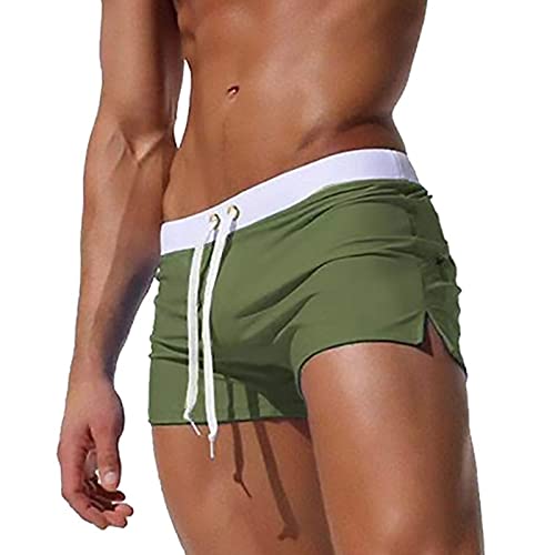 EDOTON Herren Badehose Jungen Bademode Sexy Badeshorts für Männer Schwimmhose mit Reißverschlusstasche Trainingsshorts Elastisch Verstellbar Mit Tunnelzug Badeshorts (EU M/Tag L, Armygrün) von EDOTON