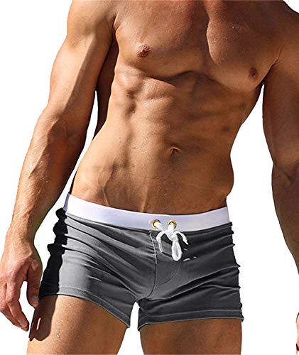 EDOTON Herren Badehose Jungen Bademode Sexy Badeshorts für Männer Schwimmhose mit Reißverschlusstasche Trainingsshorts Elastisch Verstellbar Mit Tunnelzug Badeshorts (EU XL/Tag XXL, Dunkelgrau) von EDOTON