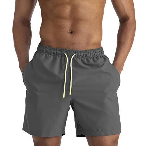 EDOTON Herren Badeshorts, schnelltrocknend wasserdicht Herren Badeshorts mit Taschen Schwimmen/Surfen/Freizeit (2XL, Dunkelgrau) von EDOTON