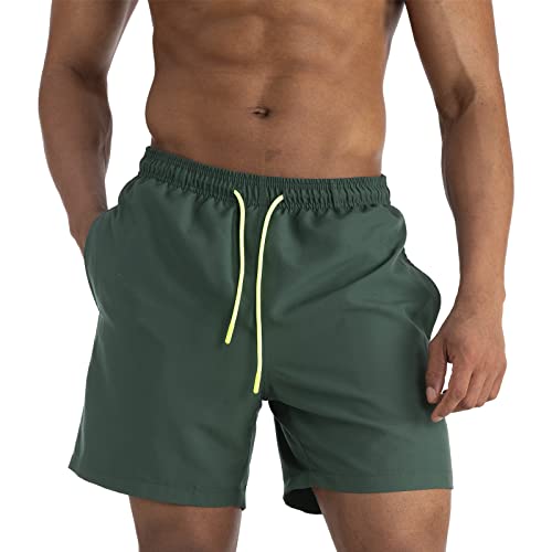 EDOTON Herren Badeshorts, schnelltrocknend wasserdicht Herren Badeshorts mit Taschen Schwimmen/Surfen/Freizeit (2XL, Dunkelgrün) von EDOTON