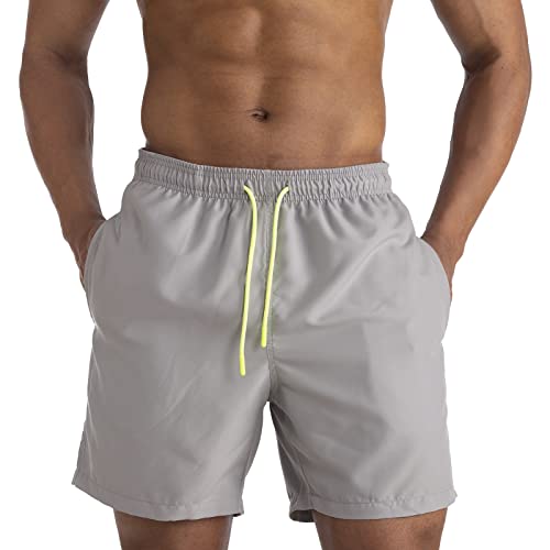 EDOTON Herren Badeshorts, schnelltrocknend wasserdicht Herren Badeshorts mit Taschen Schwimmen/Surfen/Freizeit (L, Weiß) von EDOTON