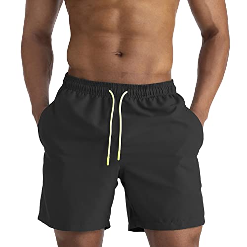 EDOTON Herren Badeshorts, schnelltrocknend wasserdicht Herren Badeshorts mit Taschen Schwimmen/Surfen/Freizeit (S, Schwarz) von EDOTON