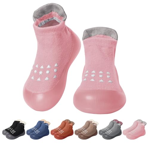 EDOTON Krabbelschuhe Baby Lauflernschuhe Kinder Sockenschuhe rutschfeste Weiche Sohle Schuhe Babybodenschuhe für Mädchen Junge (Rosa,18-24 Monate,24/25) von EDOTON