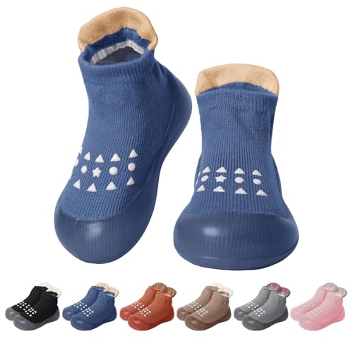 EDOTON Krabbelschuhe Baby Lauflernschuhe Kinder Sockenschuhe rutschfeste Weiche Sohle Schuhe Babybodenschuhe für Mädchen Junge (Blau,9-12 Monate,20/21) von EDOTON