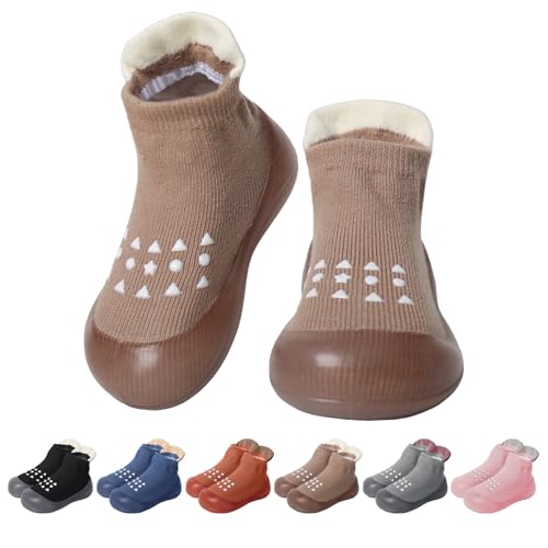 EDOTON Krabbelschuhe Baby Lauflernschuhe Kinder Sockenschuhe rutschfeste Weiche Sohle Schuhe Babybodenschuhe für Mädchen Junge (Braun,18-24 Monate,24/25) von EDOTON