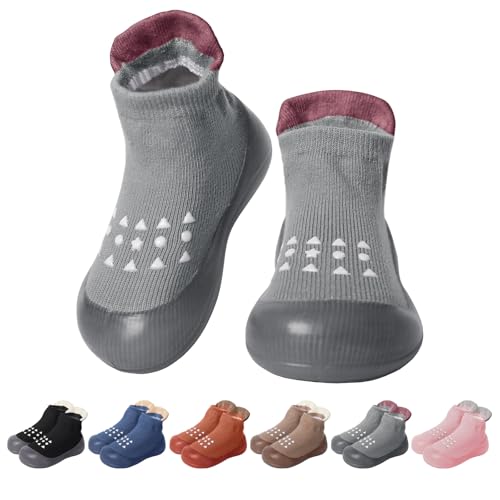 EDOTON Krabbelschuhe Baby Lauflernschuhe Kinder Sockenschuhe rutschfeste Weiche Sohle Schuhe Babybodenschuhe für Mädchen Junge (Grau,18-24 Monate,24/25) von EDOTON