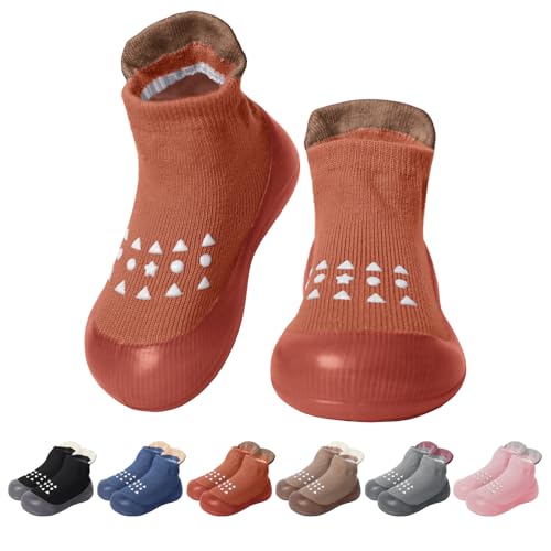 EDOTON Krabbelschuhe Baby Lauflernschuhe Kinder Sockenschuhe rutschfeste Weiche Sohle Schuhe Babybodenschuhe für Mädchen Junge (Karamellfarbe,9-12 Monate,20/21) von EDOTON