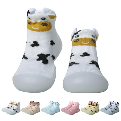EDOTON Krabbelschuhe Baby Lauflernschuhe Kinder Sockenschuhe rutschfeste Weiche Sohle Schuhe Babybodenschuhe für Mädchen Junge (Milchkuh,2-3 Jahre,26/27) von EDOTON