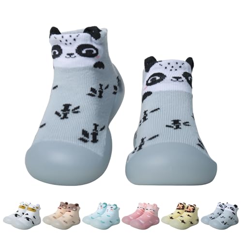 EDOTON Krabbelschuhe Baby Lauflernschuhe Kinder Sockenschuhe rutschfeste Weiche Sohle Schuhe Babybodenschuhe für Mädchen Junge (Panda,12-18 Monate,22/23) von EDOTON