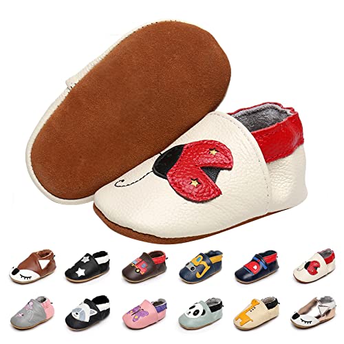 EDOTON Krabbelschuhe Baby LederLauflernschuhe Mädchen mit weichen Wildledersohlen Lederschuhe Baby Jungen Mädchen Hausschuhe 0-24 Monate von EDOTON