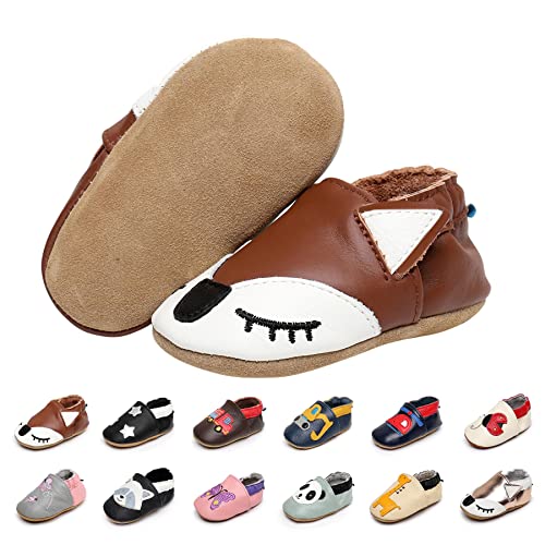 EDOTON Krabbelschuhe Baby LederLauflernschuhe Mädchen mit weichen Wildledersohlen Lederschuhe Baby Jungen Mädchen Hausschuhe 0-24 Monate von EDOTON