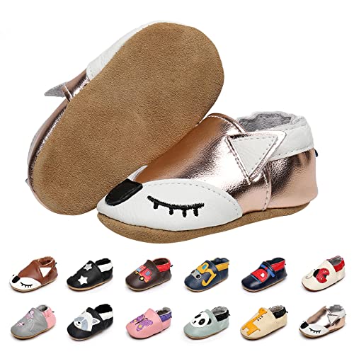 EDOTON Krabbelschuhe Baby LederLauflernschuhe Mädchen mit weichen Wildledersohlen Lederschuhe Baby Jungen Mädchen Hausschuhe 0-24 Monate von EDOTON