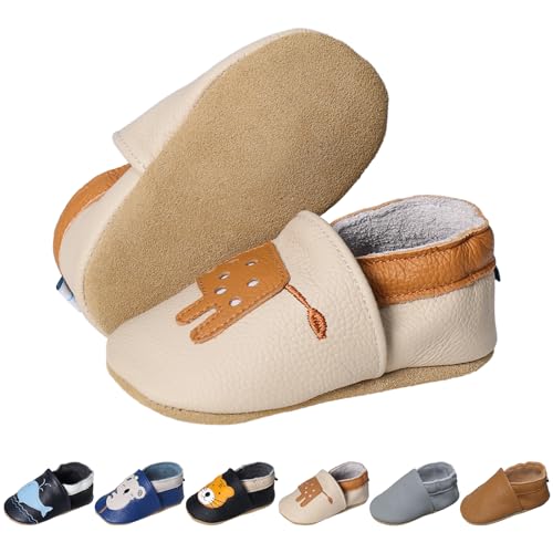 EDOTON Krabbelschuhe Baby LederLauflernschuhe Mädchen mit weichen Wildledersohlen Lederschuhe Baby Jungen Mädchen Hausschuhe 0-24 Monate von EDOTON