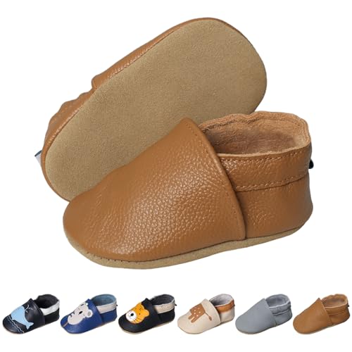 EDOTON Krabbelschuhe Baby LederLauflernschuhe Mädchen mit weichen Wildledersohlen Lederschuhe Baby Jungen Mädchen Hausschuhe 0-24 Monate von EDOTON