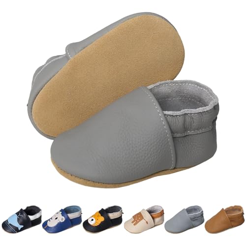 EDOTON Krabbelschuhe Baby LederLauflernschuhe Mädchen mit weichen Wildledersohlen Lederschuhe Baby Jungen Mädchen Hausschuhe 0-24 Monate von EDOTON